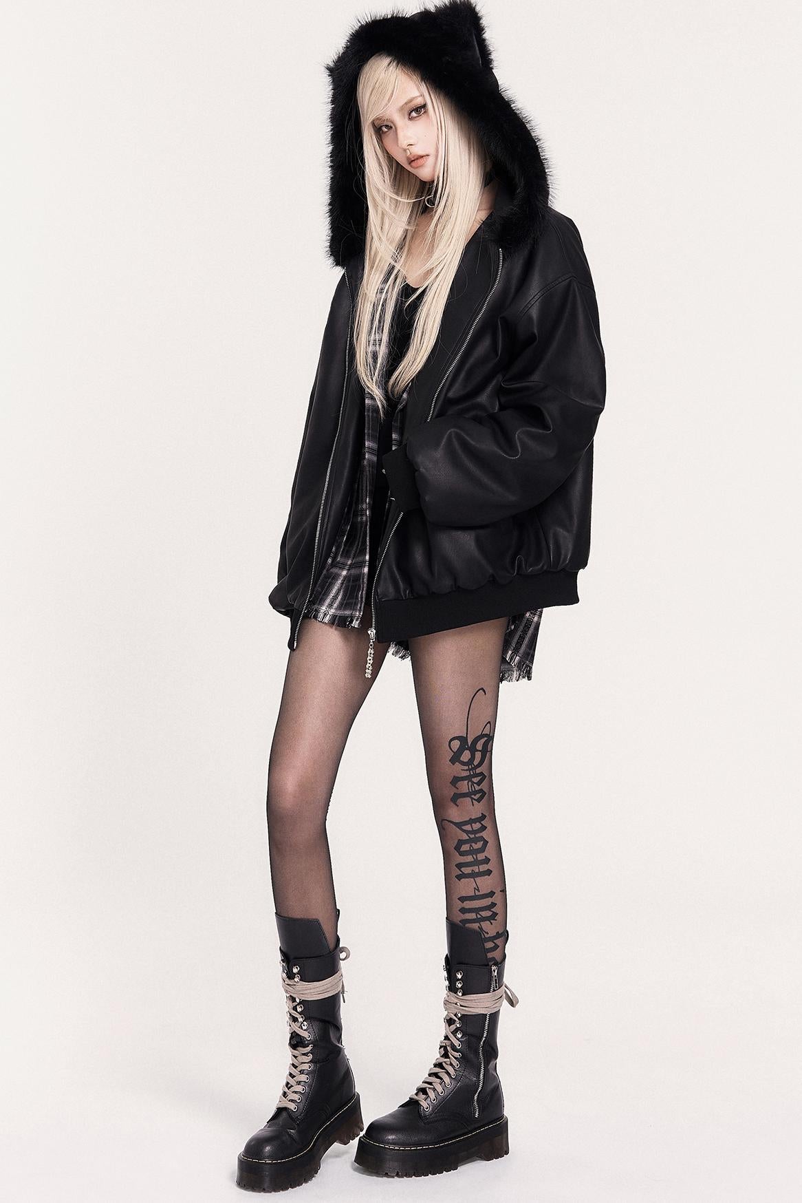 Dark Gothic Letters Slimming Pantyhose Sock