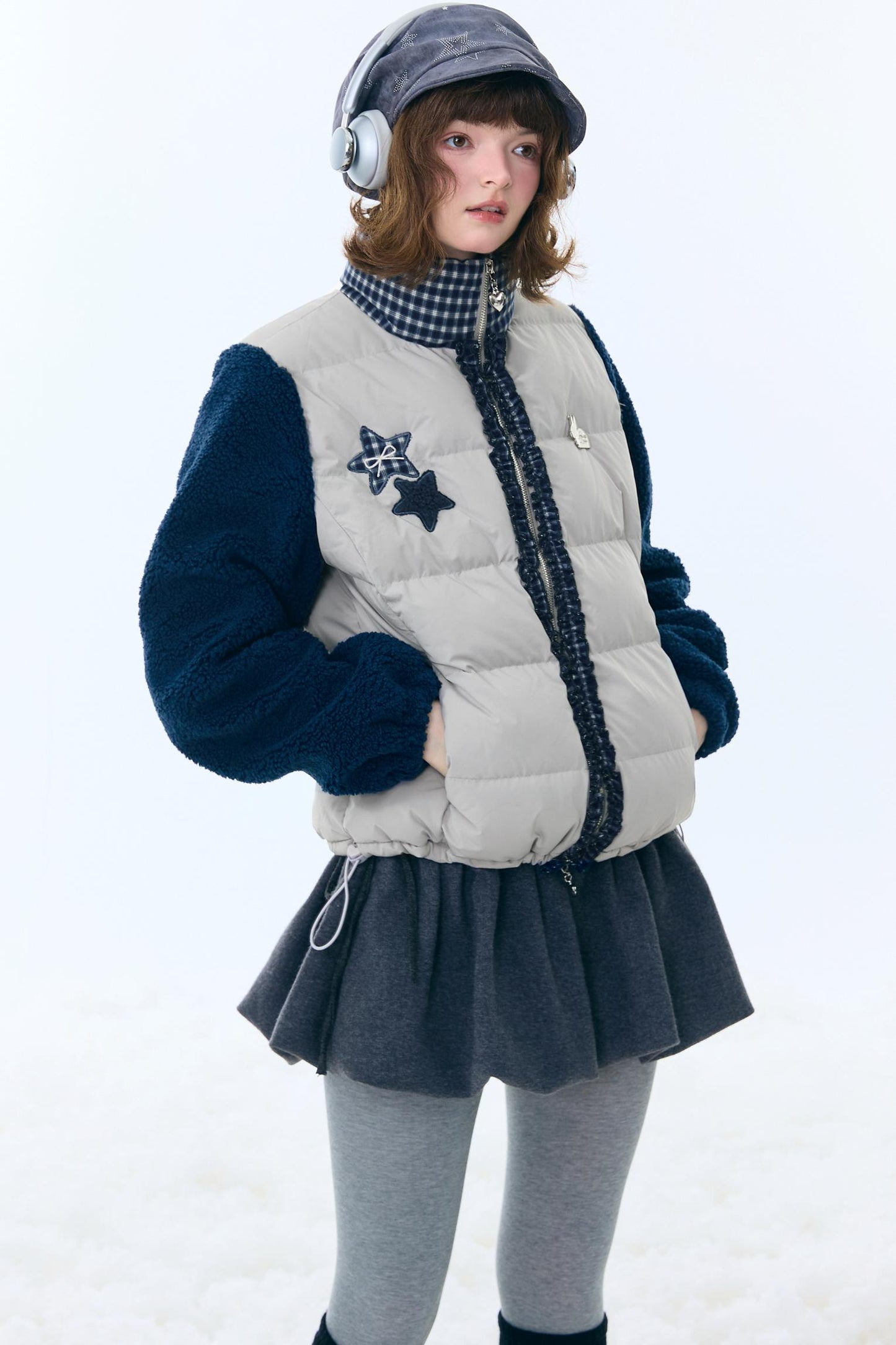 Star Print Color-Blocking Cotton Coat