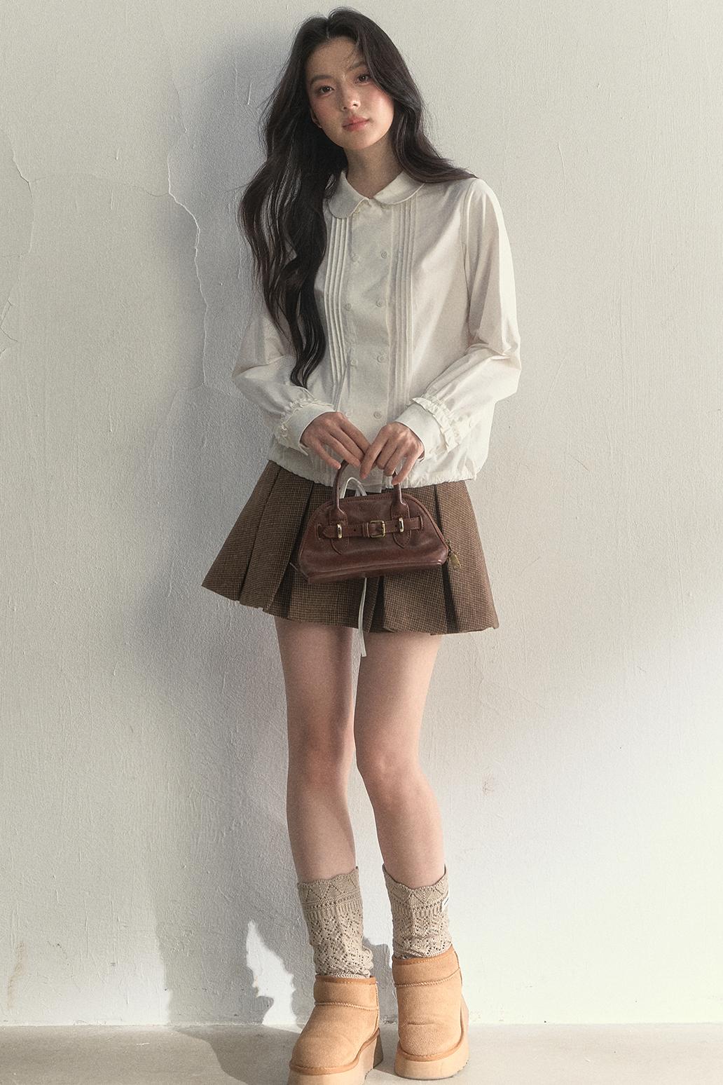 Vintage White Plaid Long Sleeve Inner Shirt