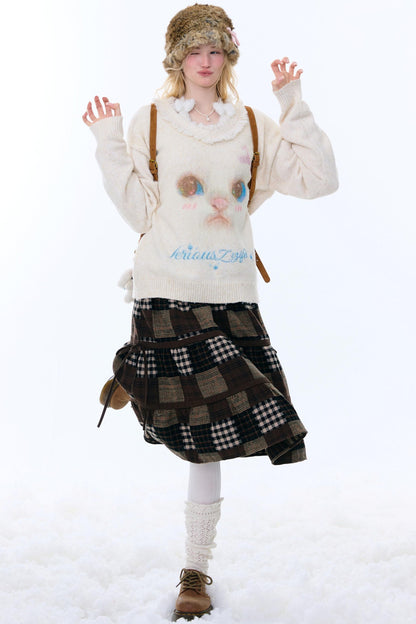 American Retro Cat Plush Sweater