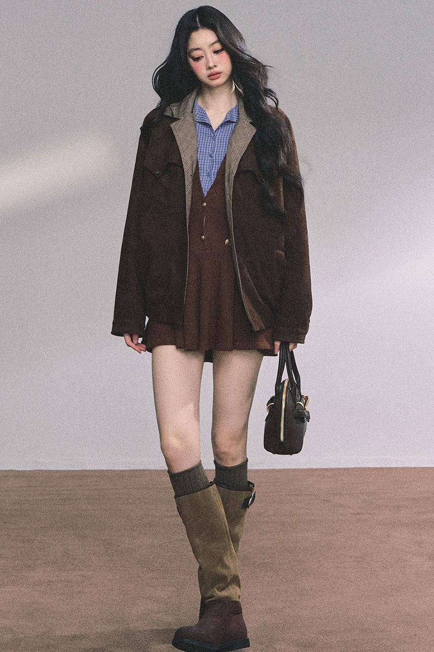 French Plaid Knitted Dress