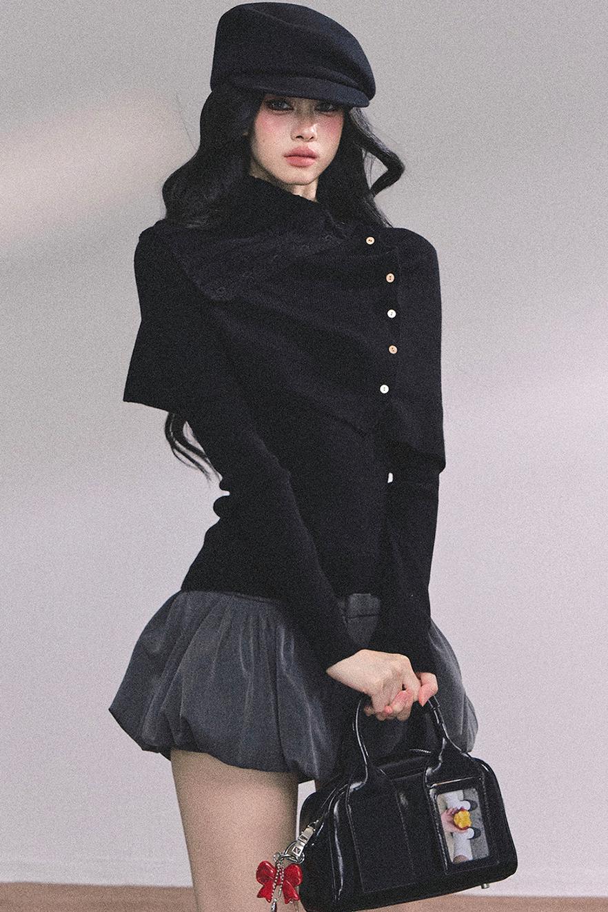 Korean Knit T-Shirt Shawl Set