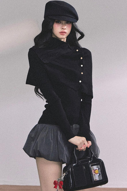 Korean Knit T-Shirt Shawl Set