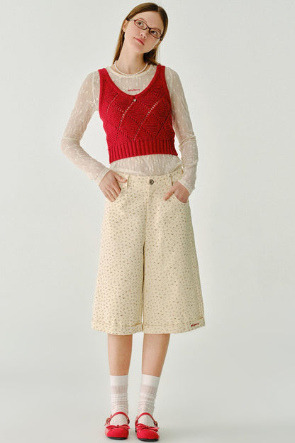 채워진 모찌 울 니트 조끼 