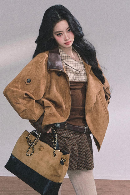 Knitted Long-Sleeved Plaid Top