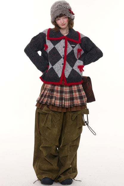 Retro Preppy Quilted Cardigan