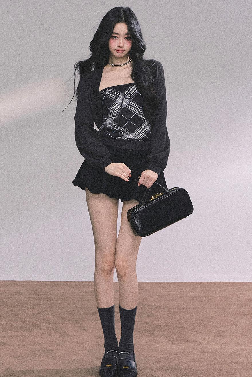 American Plaid Knitted Sweater Womens Two-Piece Set