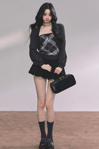 American Plaid Knitted Sweater Womens Two-Piece Set