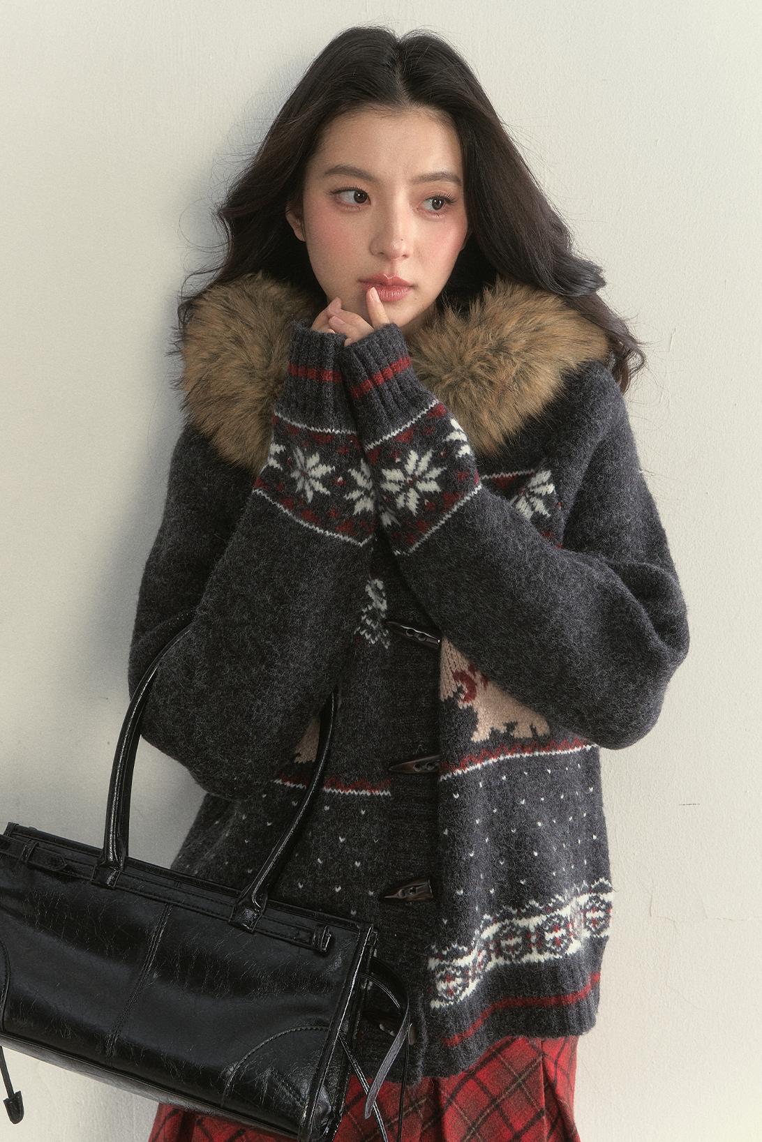 Dark Gray Fair Isle Knitted Jacket Set-Up