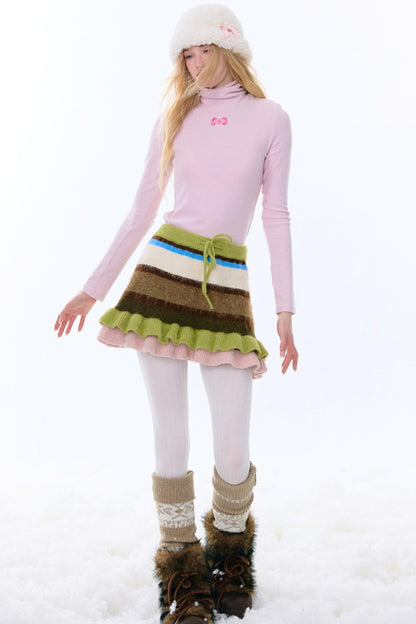 Retro Striped Knitted Skirt