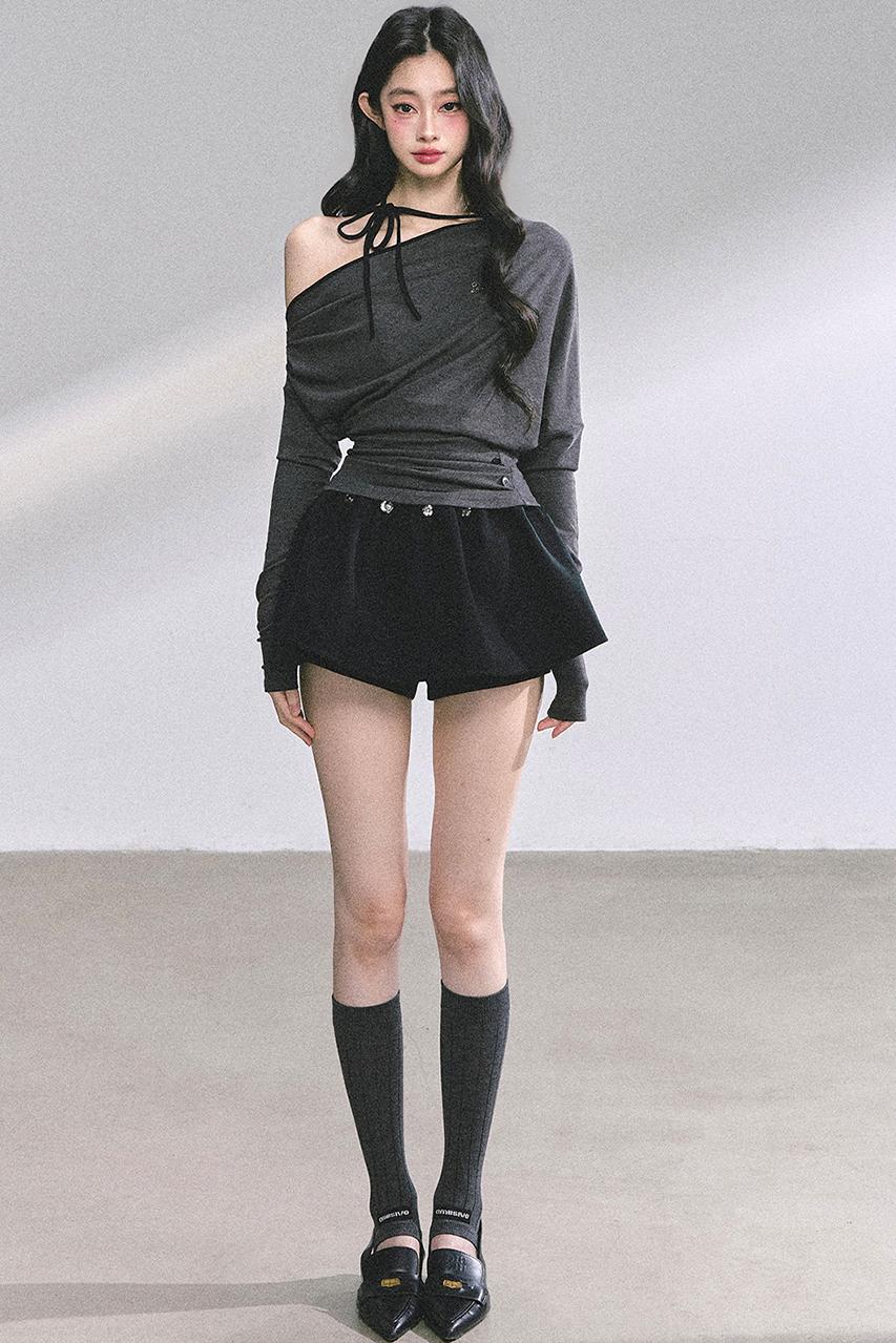 Korean Autumn Gray Halterneck Top