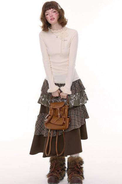 Bow-Knot Ruffled Knit Top