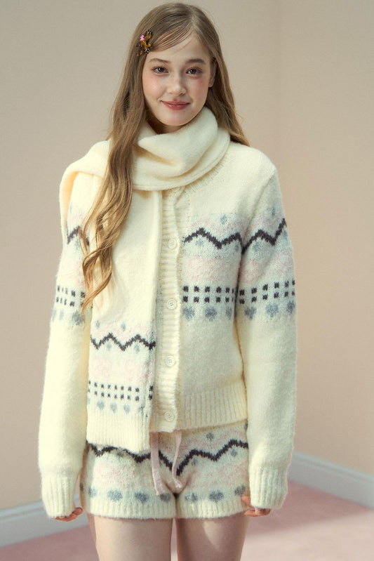 Knitted Jacket And Shorts Scarf Set-Up