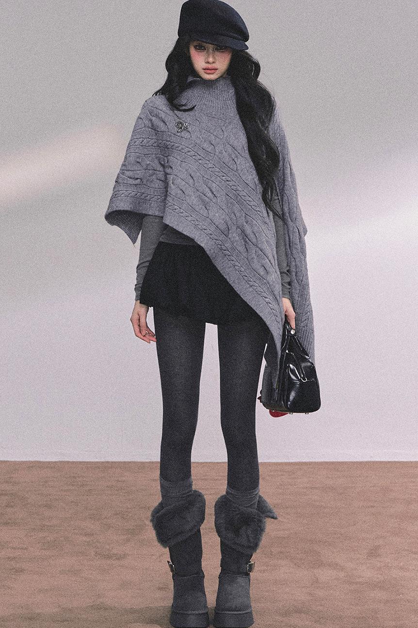 Twist Gray Knit Sweater Cloak