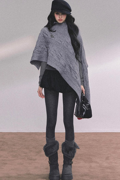Twist Gray Knit Sweater Cloak