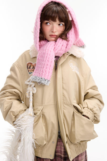 Cat Pattern Workwear Style Slimming Cotton Jacket