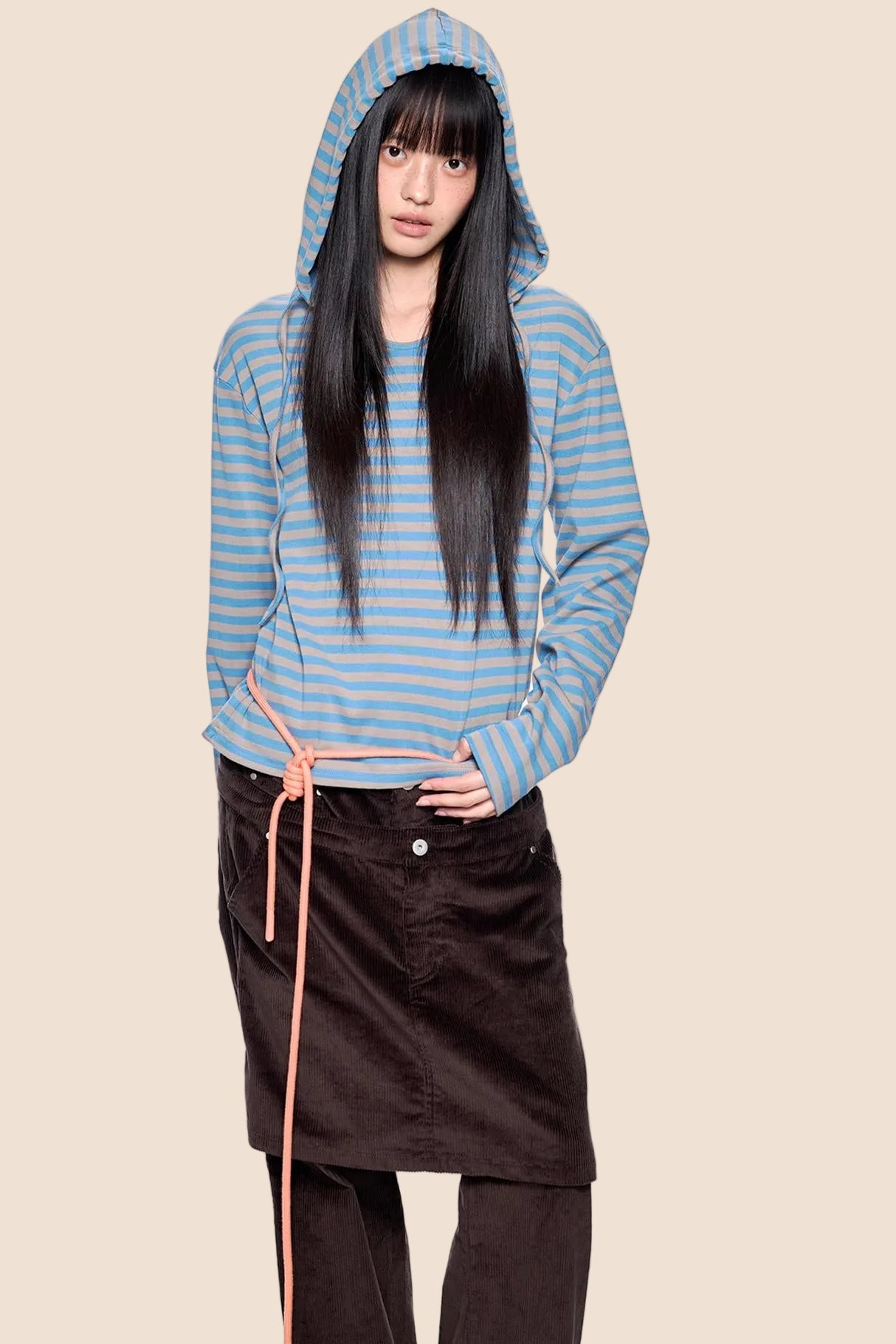 Striped Color-Block Hooded Top