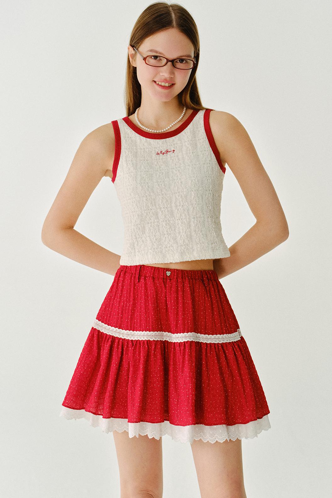 체리 치즈 롤 레이스 조끼 