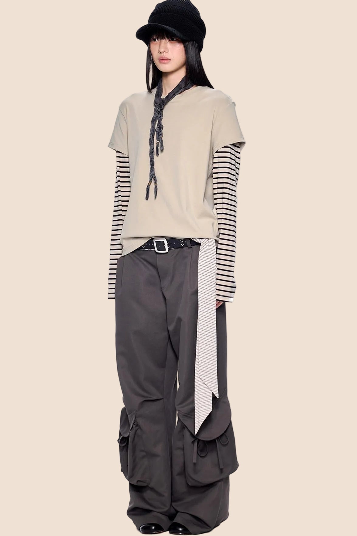 Pocket Pleated Wide-Leg Pants