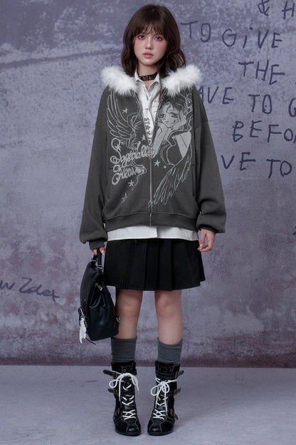 Angel Manga Print Fleece Jacket