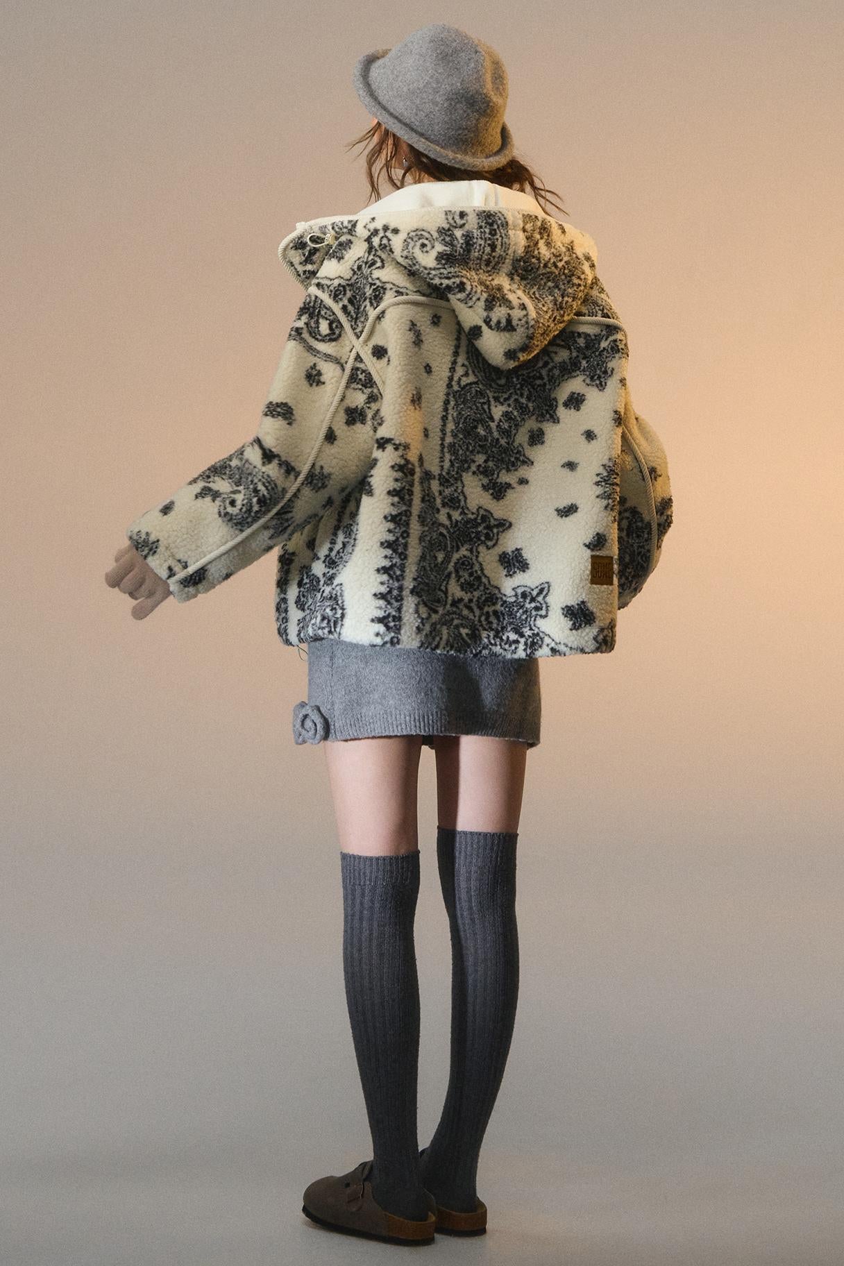 Jacquard Fleece Hooded Jacket