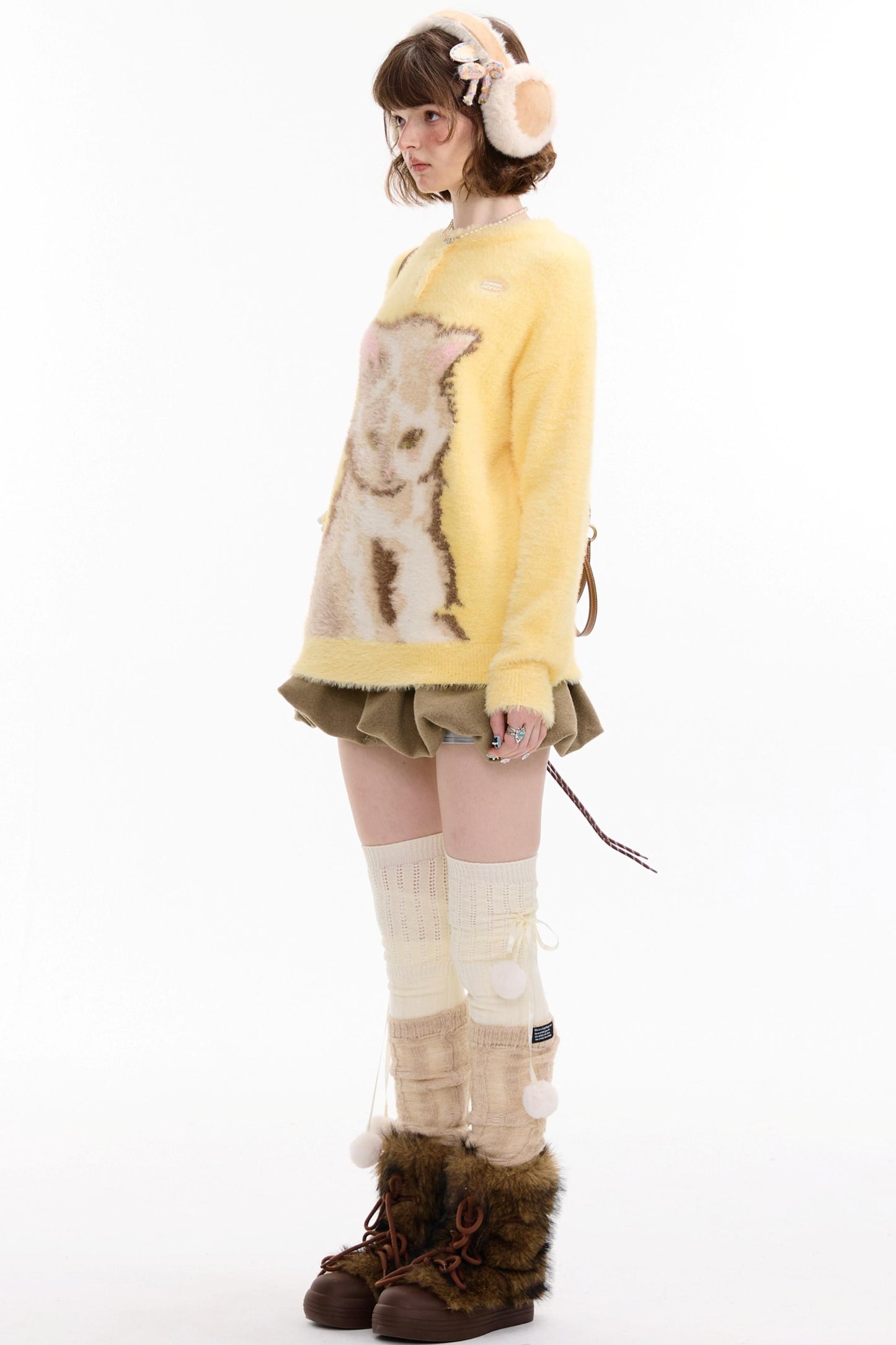Yellow Cat Print Sweater