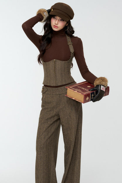 Elegant Woolen Tweed Vest Pants Set-Up