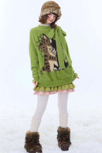 Retro Cat Pattern Sweater