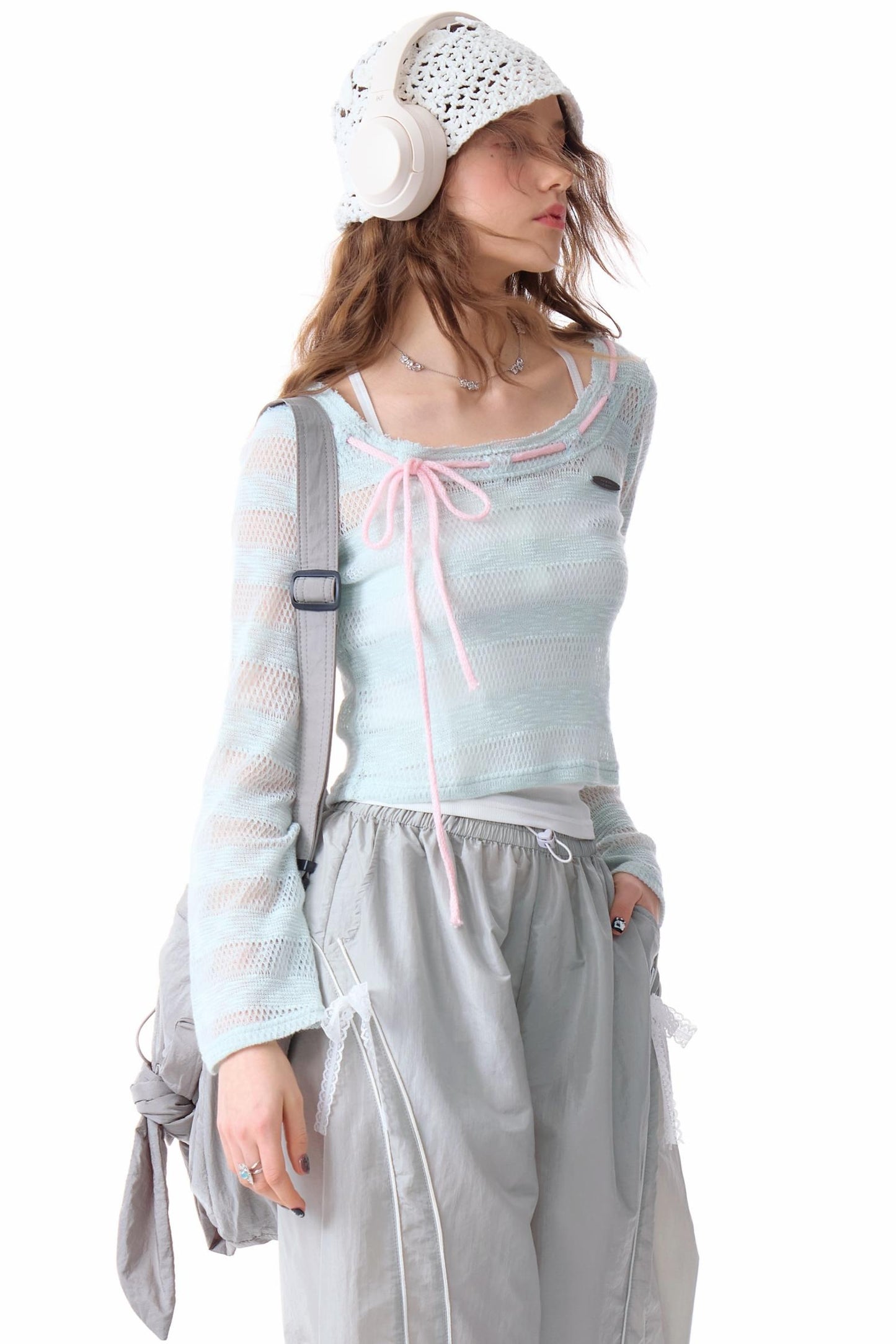 Haze Blue Bow-Detail Sunshade Top