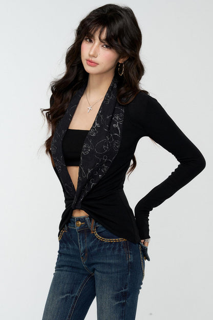 Patchwork Collar Knit Sweater Set