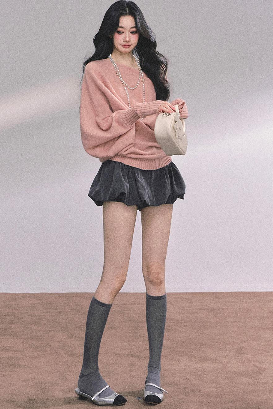 Soft Slanted Shoulder Knitted Sweater