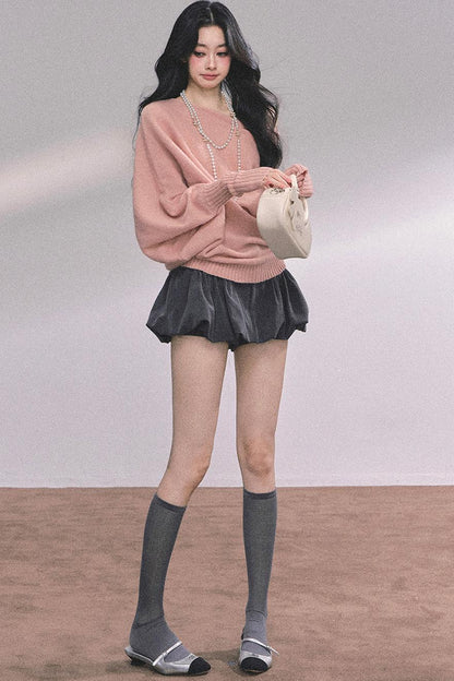 Soft Slanted Shoulder Knitted Sweater