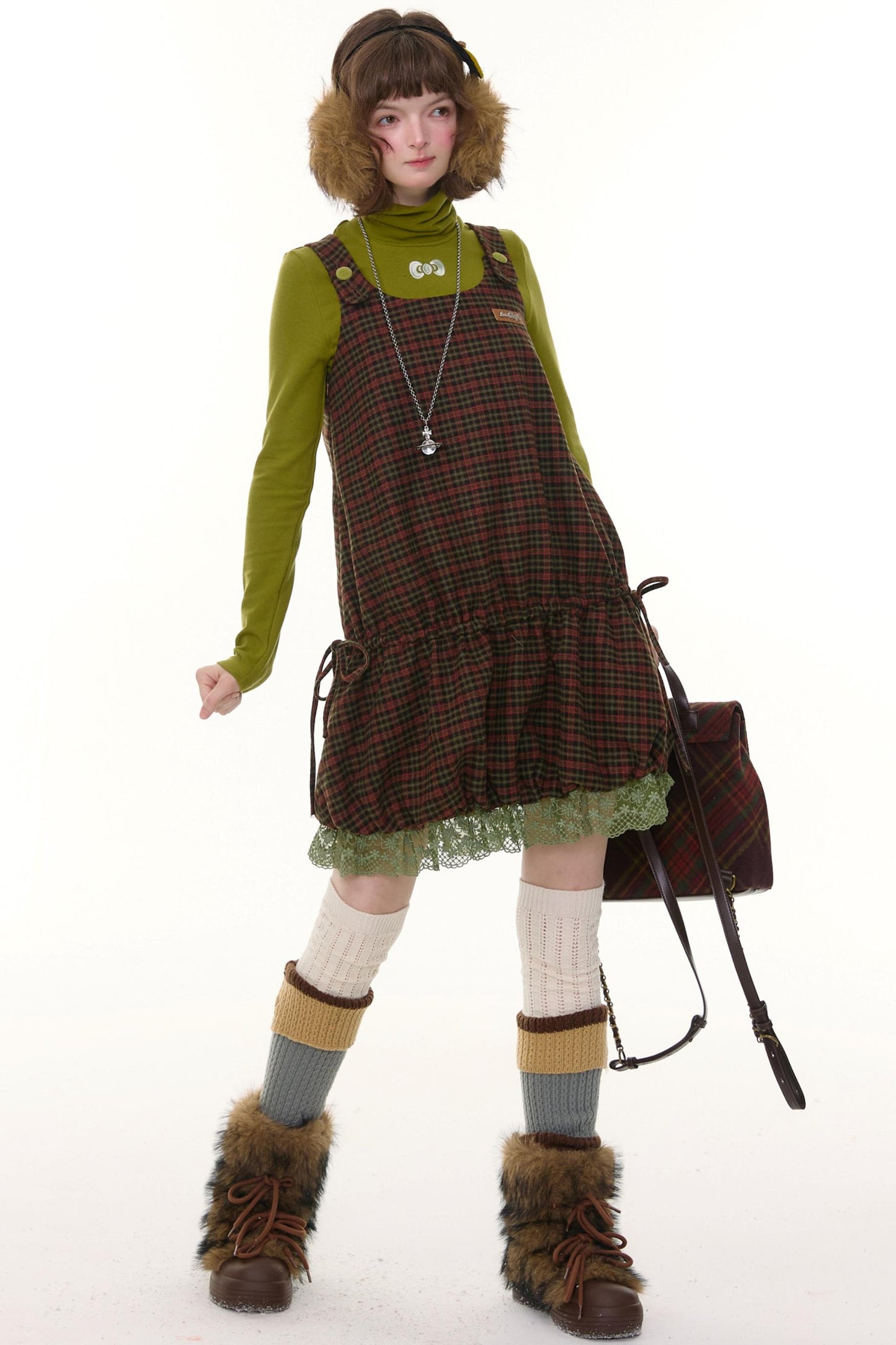 Autumn Retro Lace Plaid Dress