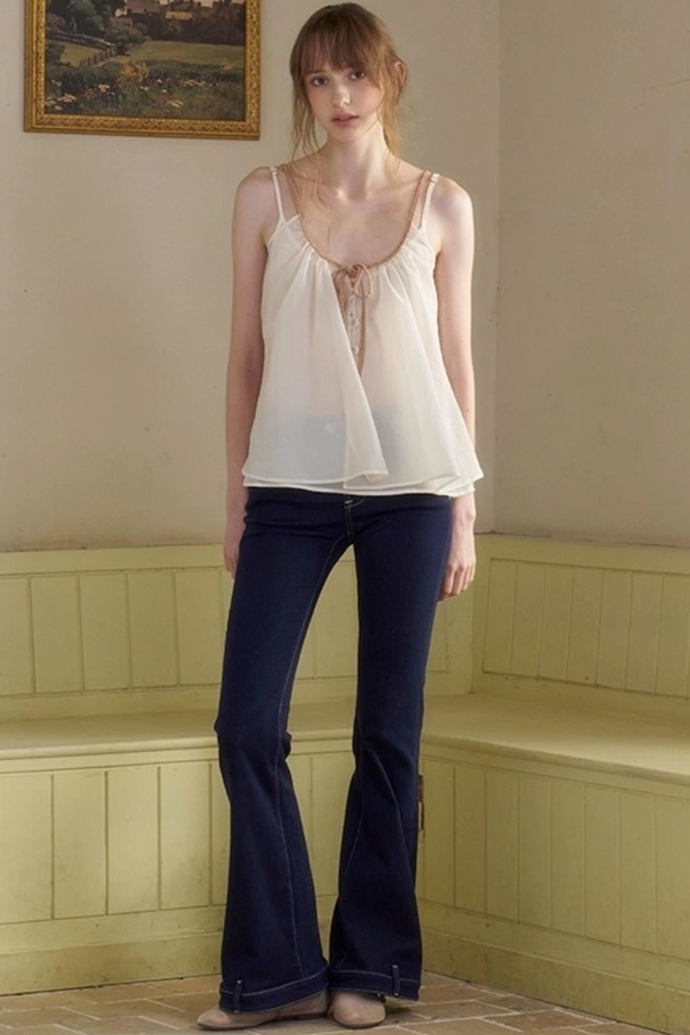 White Lace-up Camisole Set