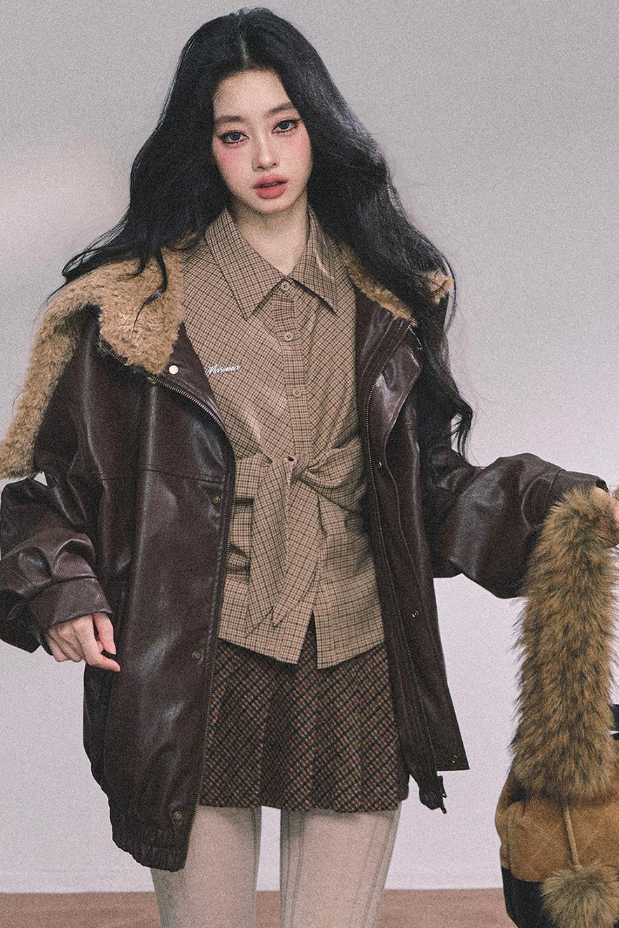 Autumn Navy Lambswool Leather Jacket