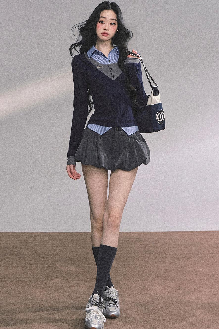 Autumn Plaid Knitted Polo Shirt