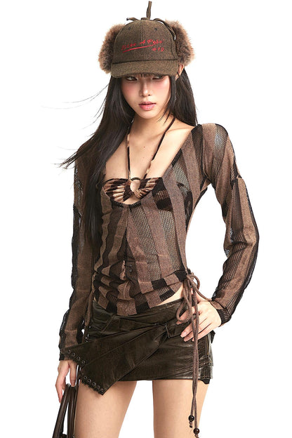 Wasteland Striped Mesh Cover-Up