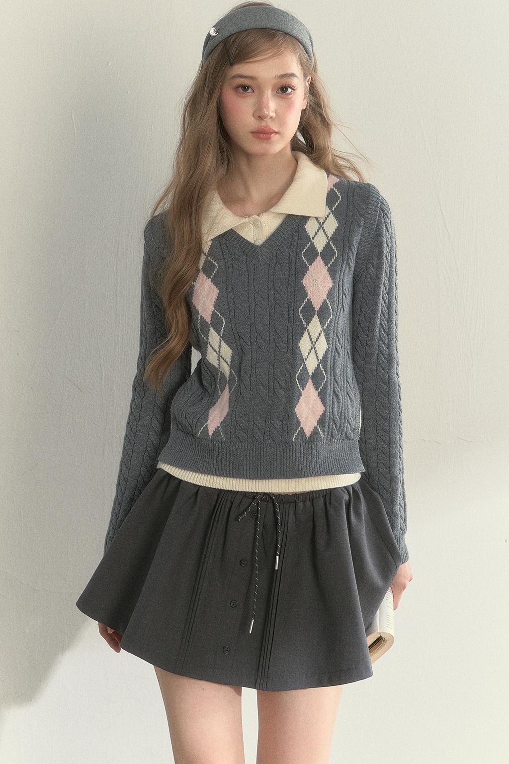 Retro Argyle Knitted Sweater