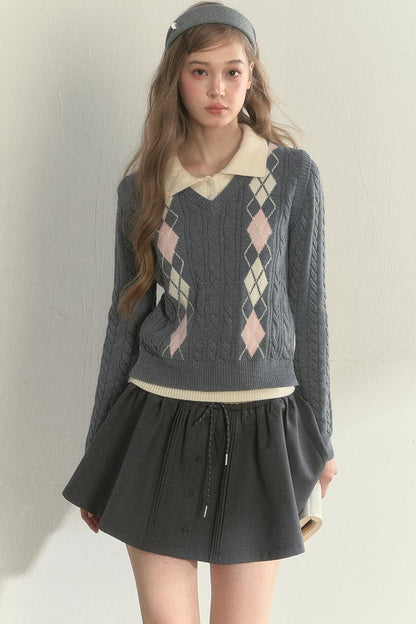 Retro Argyle Knitted Sweater
