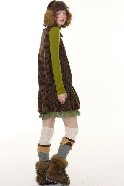 Autumn Retro Lace Plaid Dress