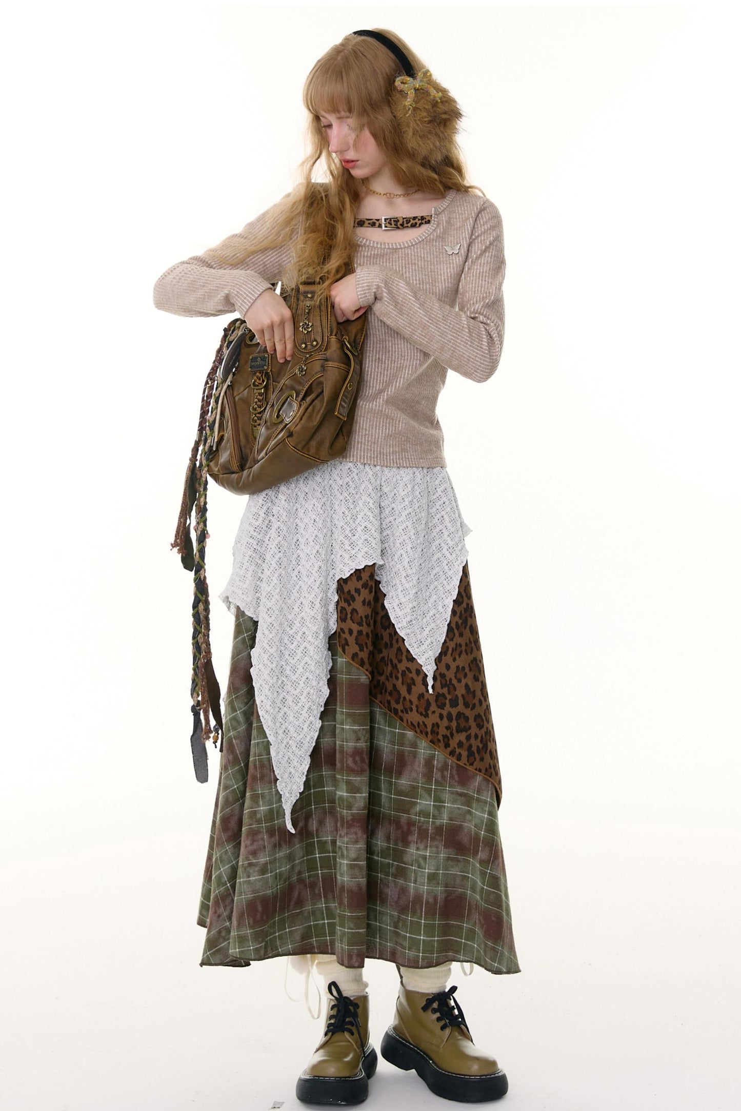 Design Leopard Print Long Sleeve Knit Shirt