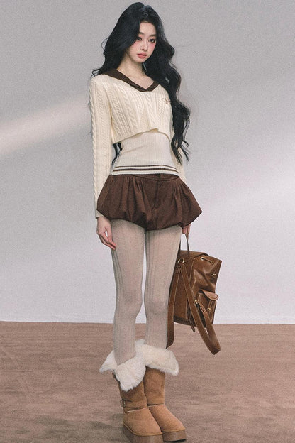 Navy Knitted Sweater Womens Top Set