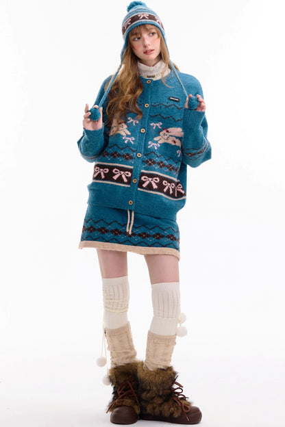 Retro Design High Waist A-Line Knitted Skirt