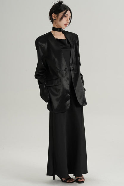 Glossy V-Neck Drape Jacket