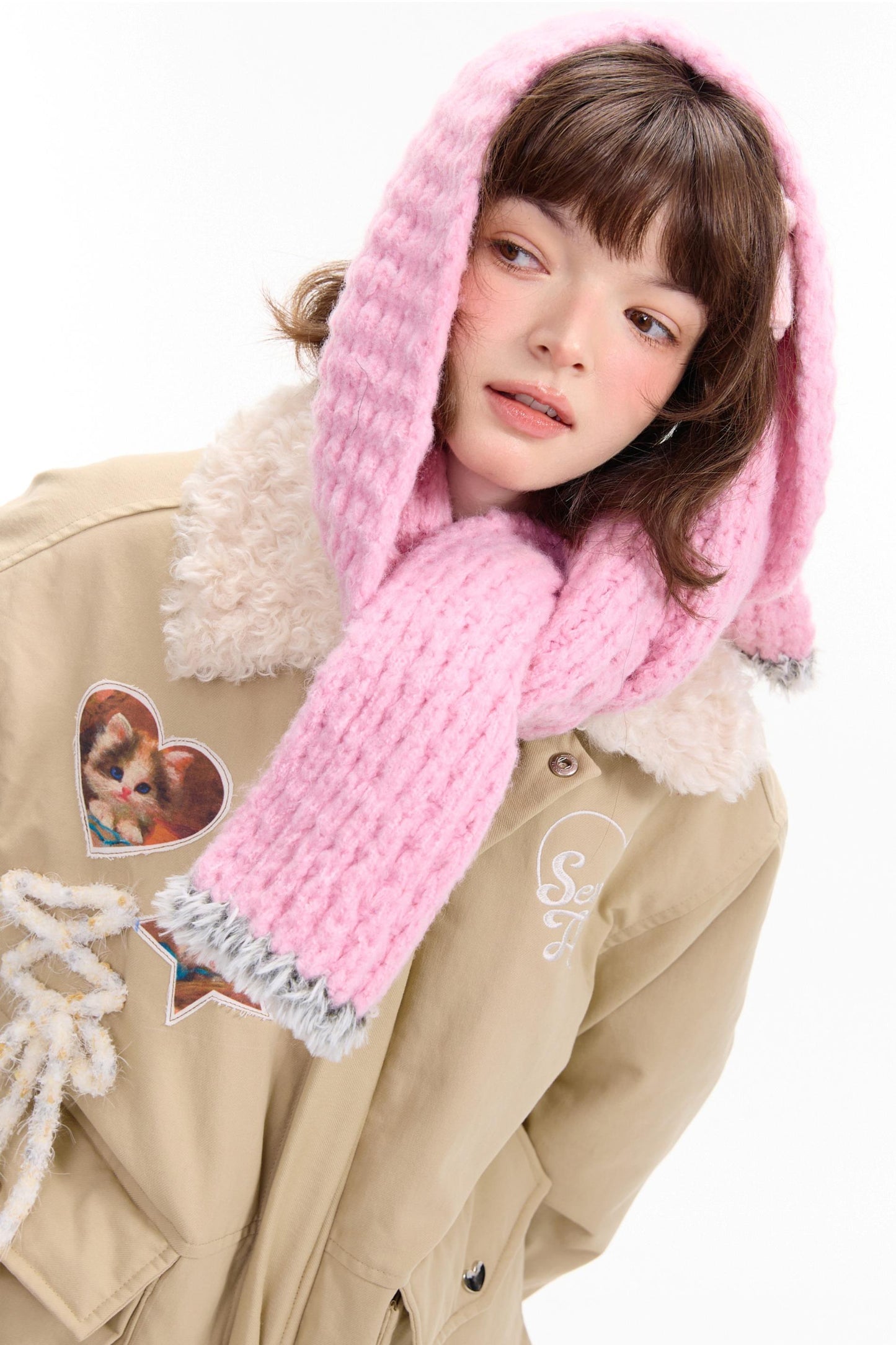 Cat Pattern Workwear Style Slimming Cotton Jacket