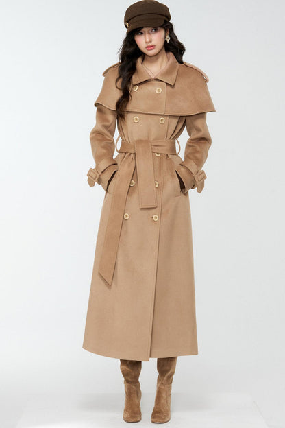 Coffee-Colored Woolen Cloak Coat Set-Up