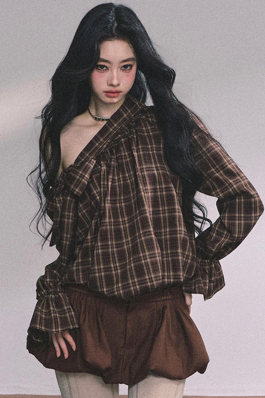 French Bow Plaid Shirt