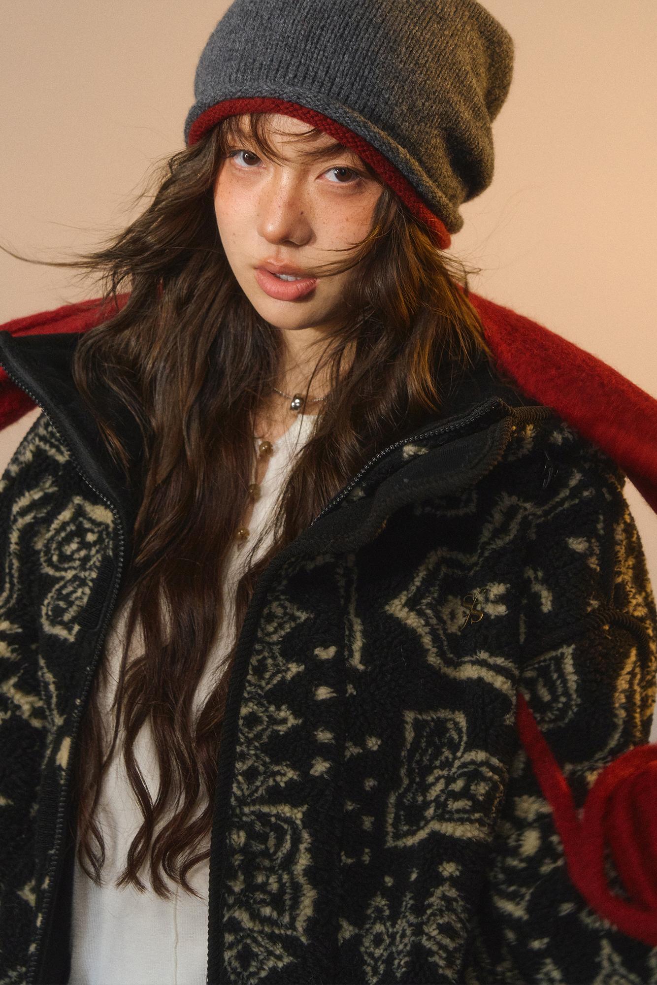 Jacquard Fleece Hooded Jacket