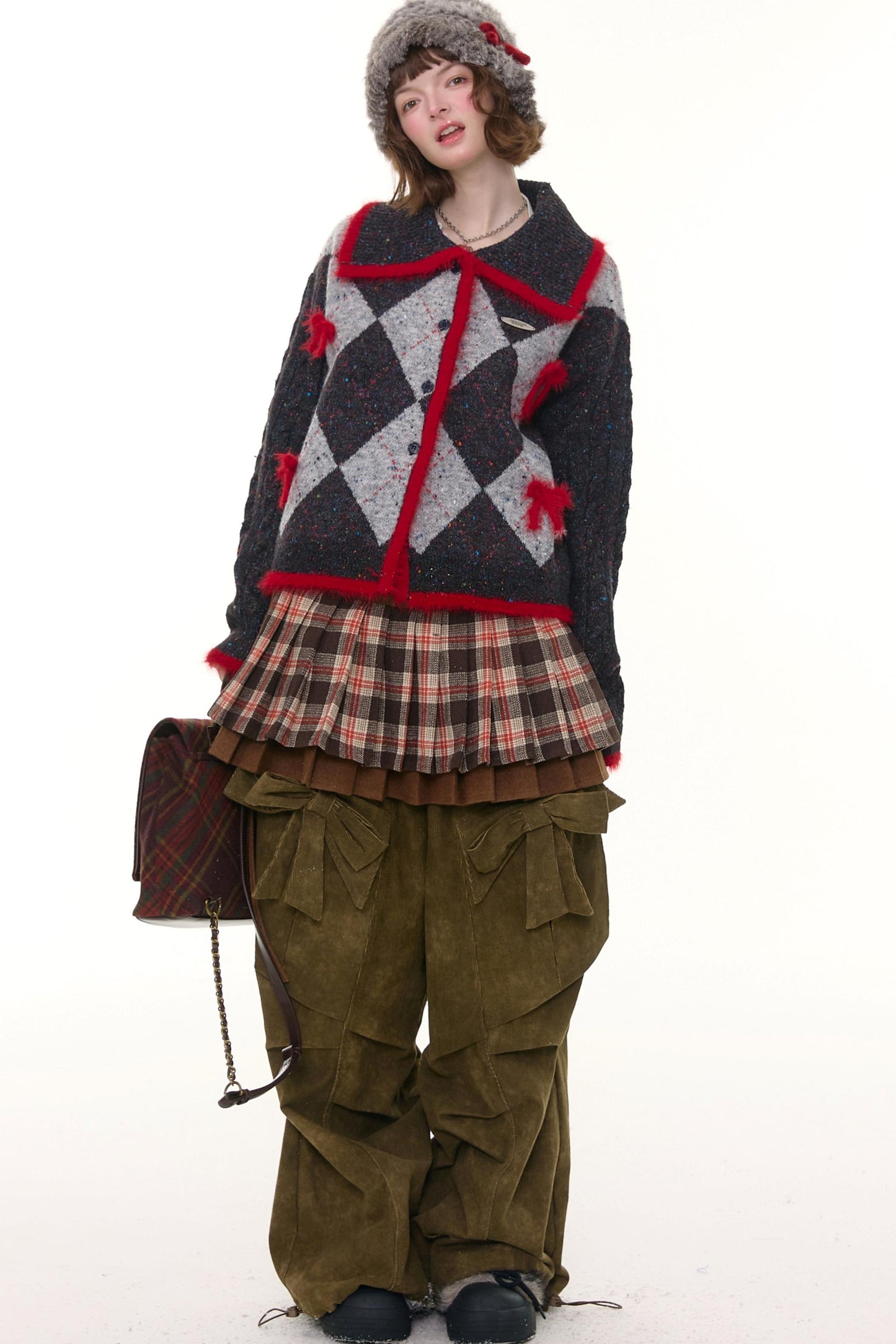 Retro Preppy Quilted Cardigan