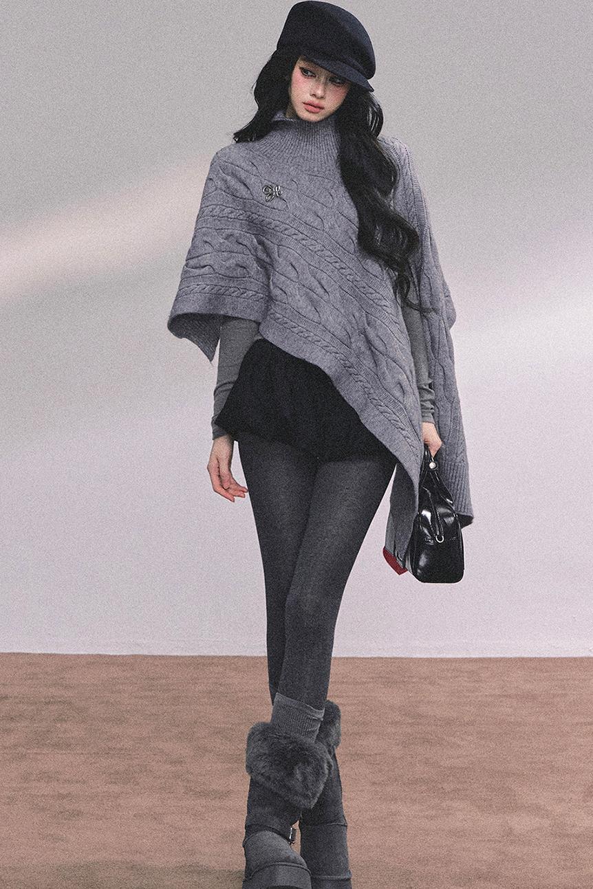 Twist Gray Knit Sweater Cloak